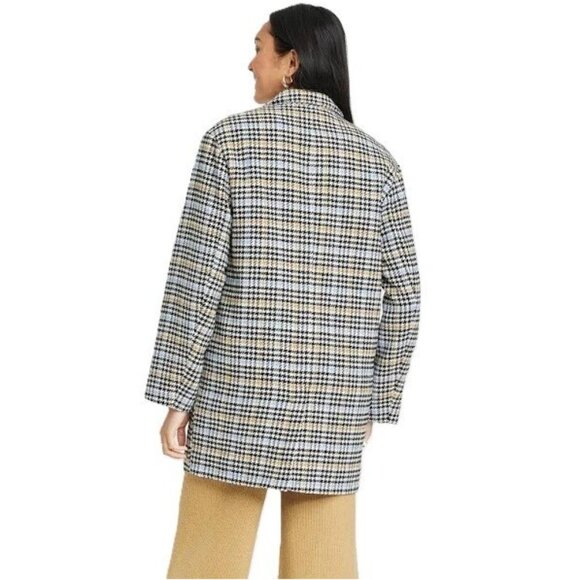 A New Day Black Blue Gold Houndstooth Wool Blend Blazer Jacket Overcoat -- Sz XS - Picture 5 of 10